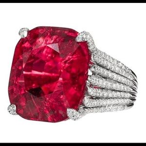 Silver and Ruby Red Big Statement Ring